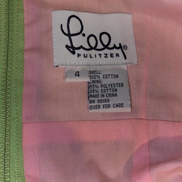 LILLY PULITZER Green Pink Vintage 1990s Eyelet Bow Back Dress - Picture 3 of 8